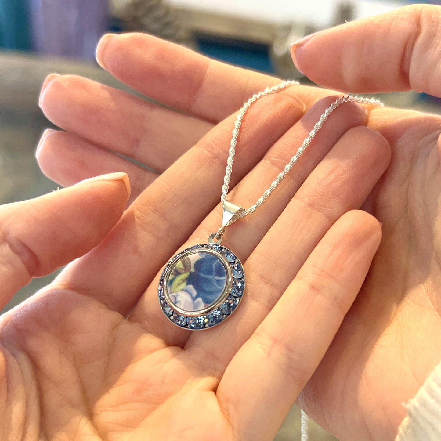 Dainty Crystal Necklace, Vintage Royal Albert China Jewelry, Anniversary Gifts for Her