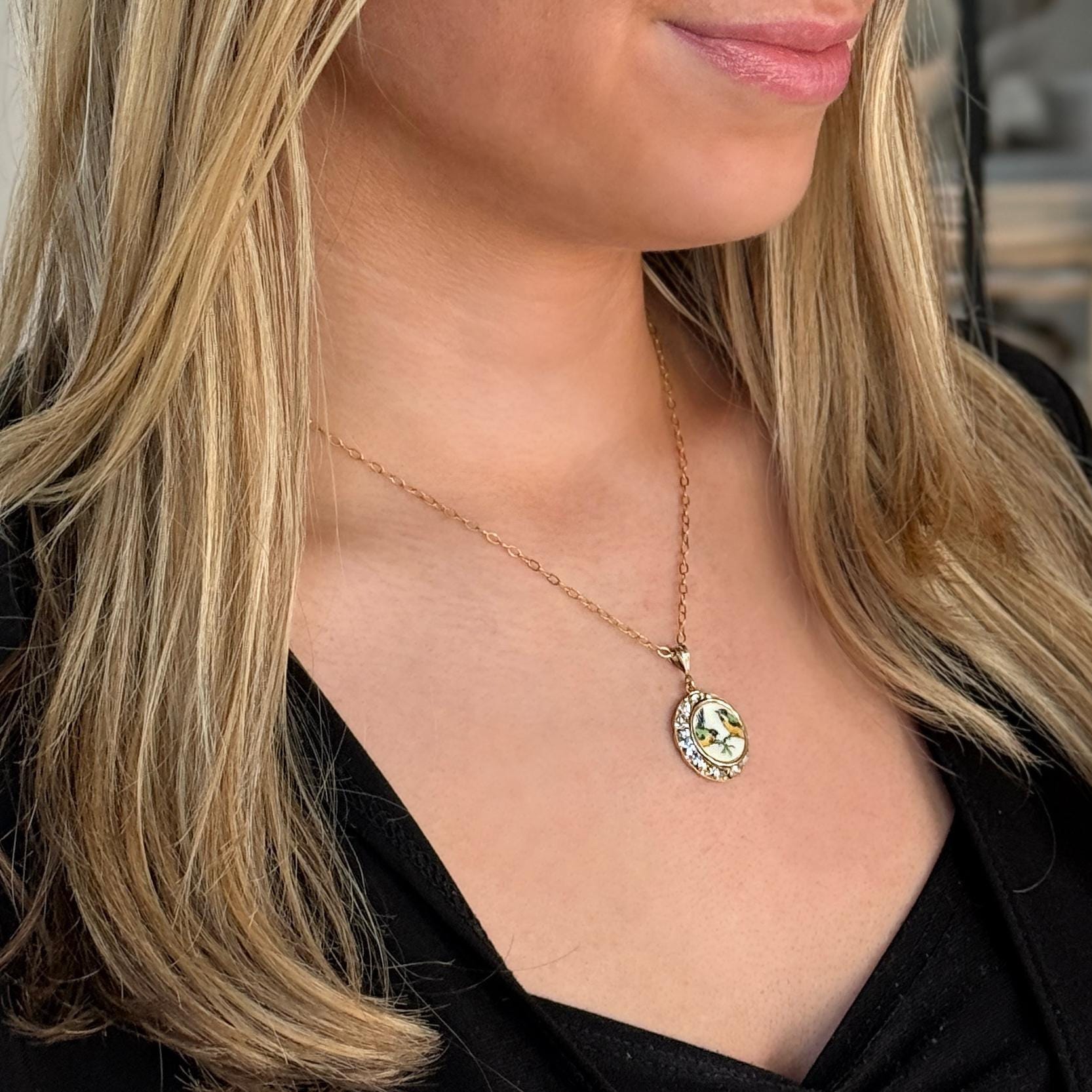 Romantic 18th Anniversary Gift for Wife, Love Birds Crystal Necklace, Dainty Porcelain Jewelry
