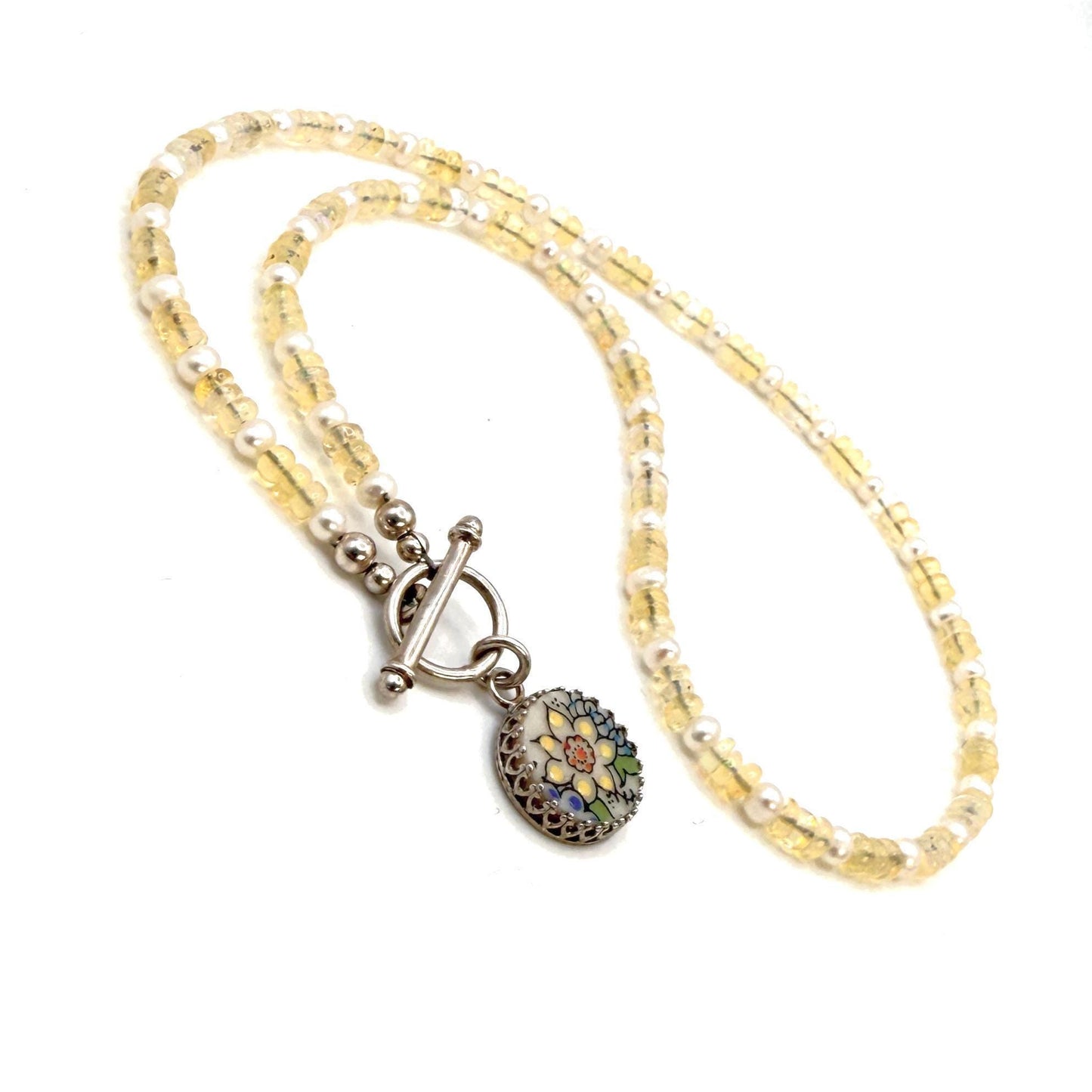 One-of-a-Kind Opal Necklace, Sunflower Jewelry, Gifts for Wife, 18th Anniversary Porcelain Gifts