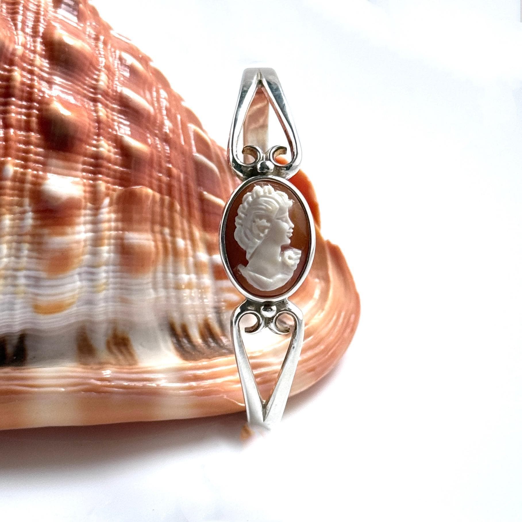 Vintage Shell Victorian Cameo Bracelet, Sterling Silver Italian Jewelry