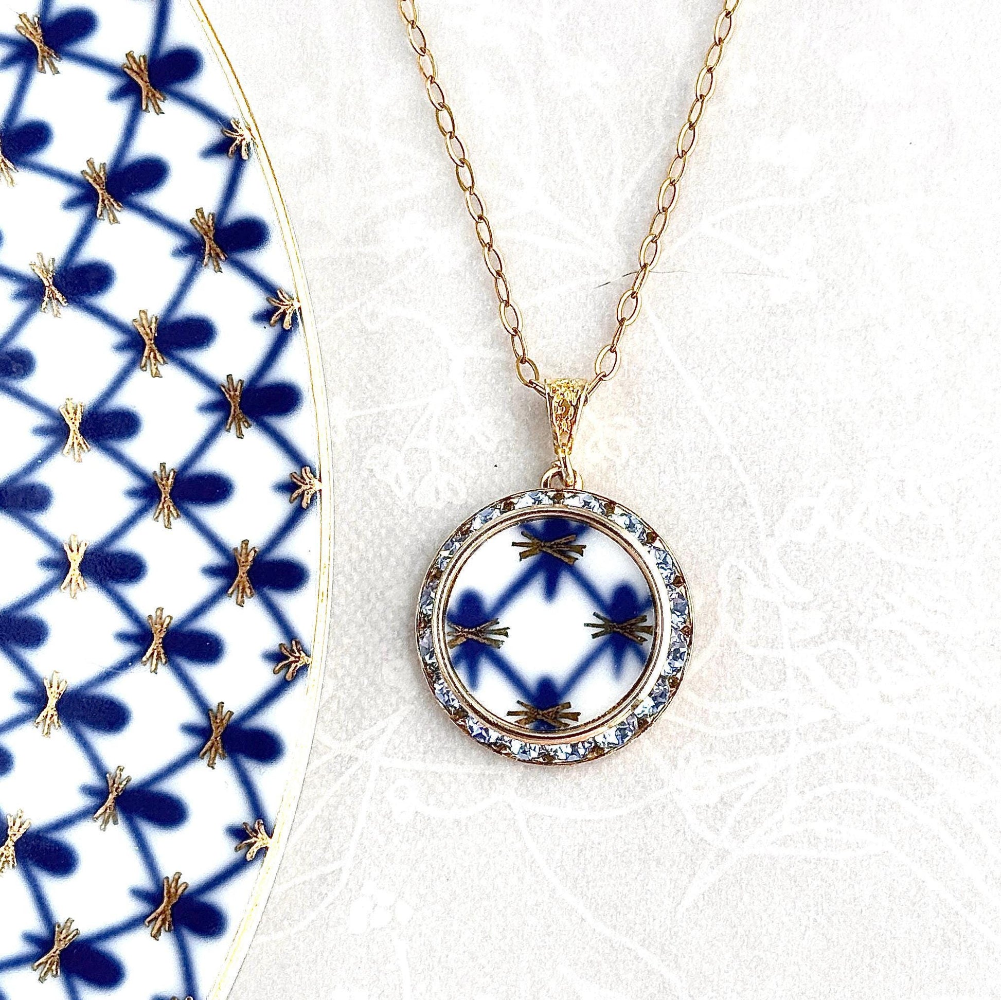 Repurposed Lomonosov Porcelain, 18th Anniversary Gift for Wife, Gold Crystal Jewelry