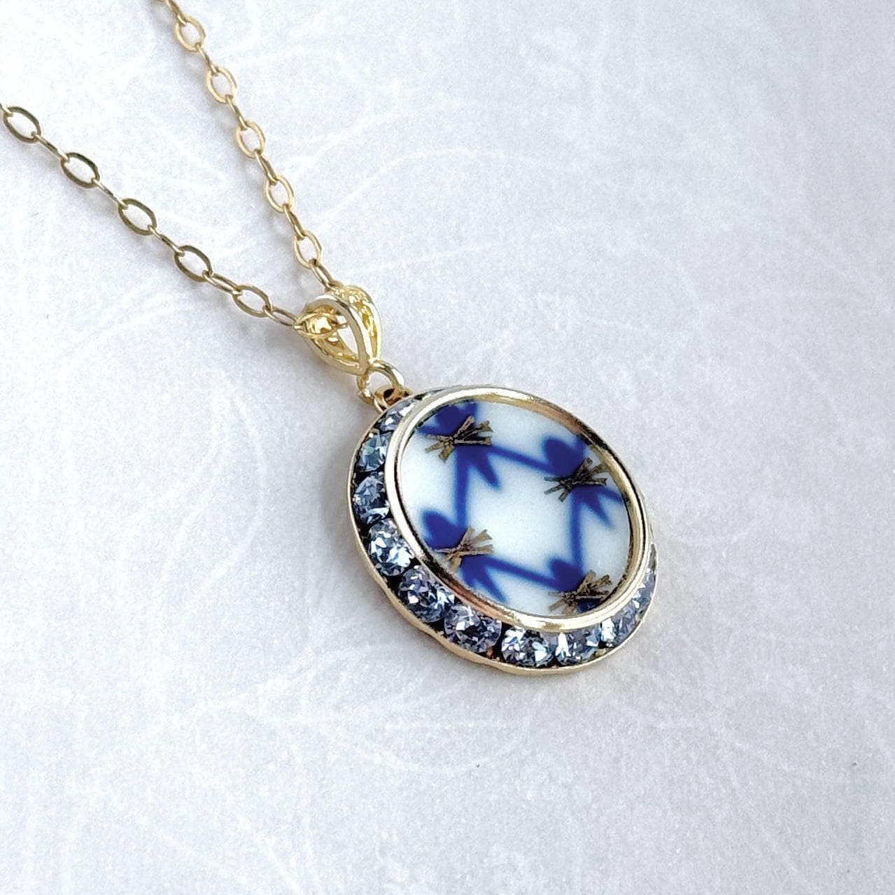 Repurposed Lomonosov Porcelain, 18th Anniversary Gift for Wife, Gold Crystal Jewelry