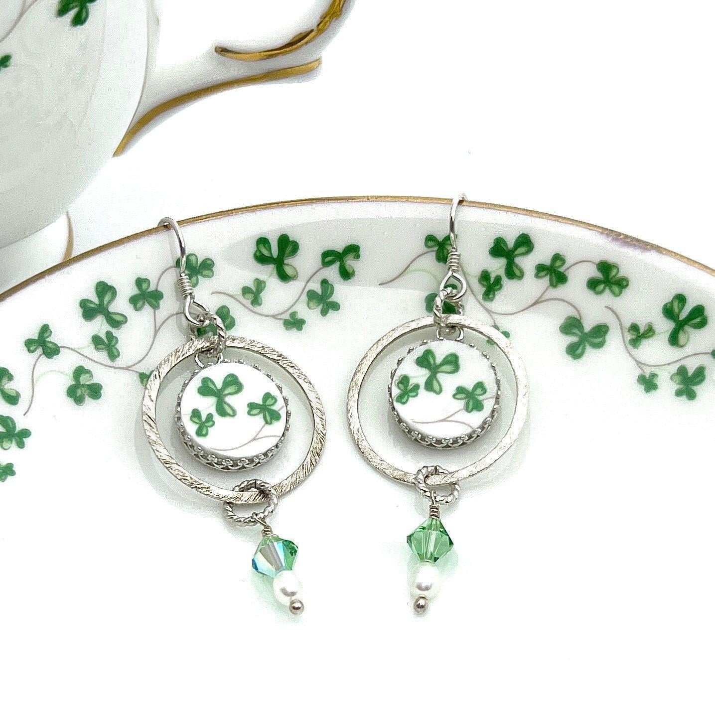 Royal Tara Irish Earrings, Sterling Silver Shamrock Celtic Jewelry, Irish Gifts for Women, Circle Earrings