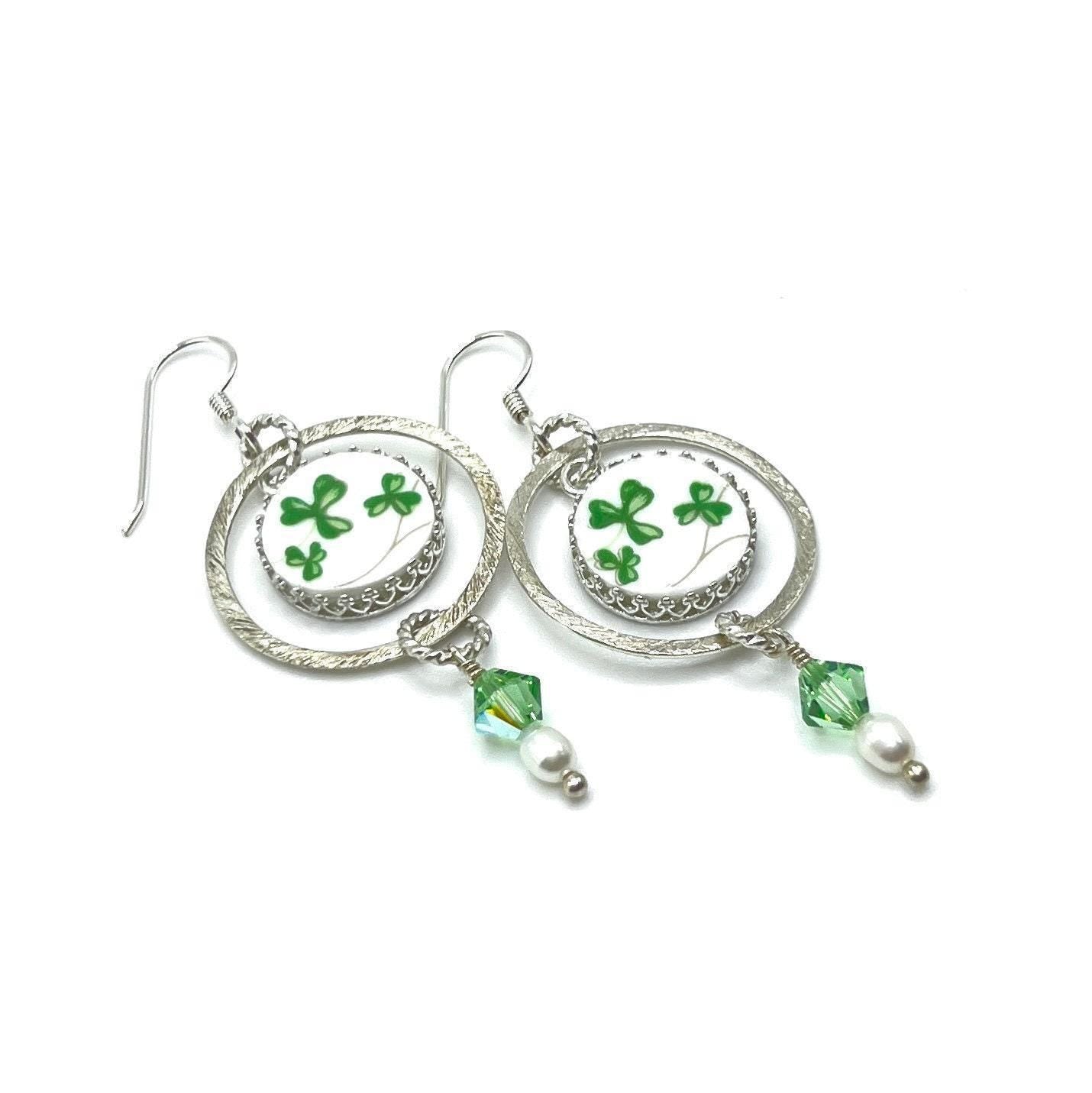 Royal Tara Irish Earrings, Sterling Silver Shamrock Celtic Jewelry, Irish Gifts for Women, Circle Earrings
