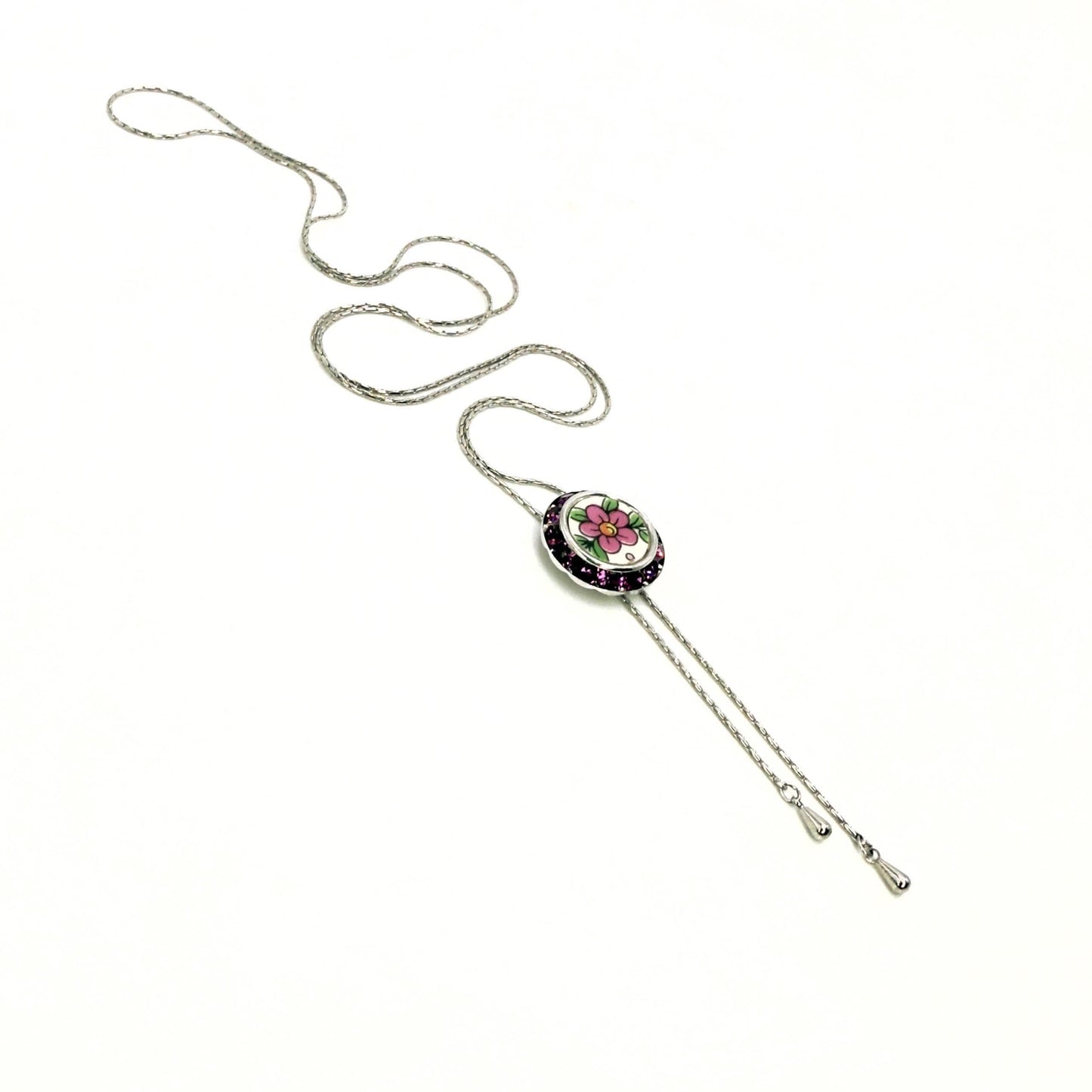 Adjustable Purple Crystal Lariat Necklace, Unique Spanish Pottery Gifts From Spain for Women