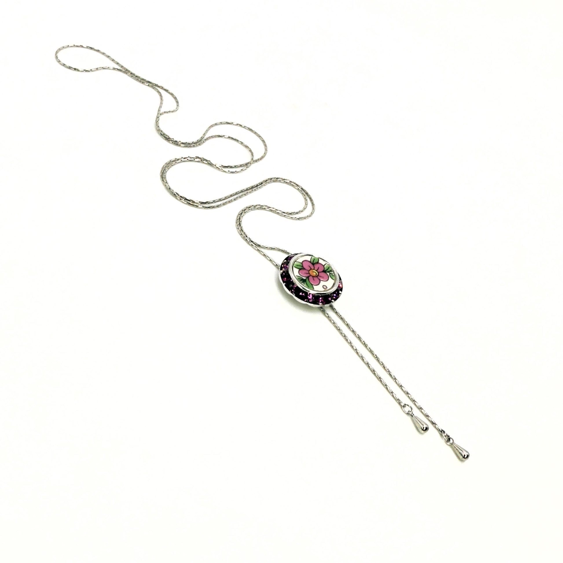 Adjustable Purple Crystal Lariat Necklace, Unique Spanish Pottery Gifts From Spain for Women