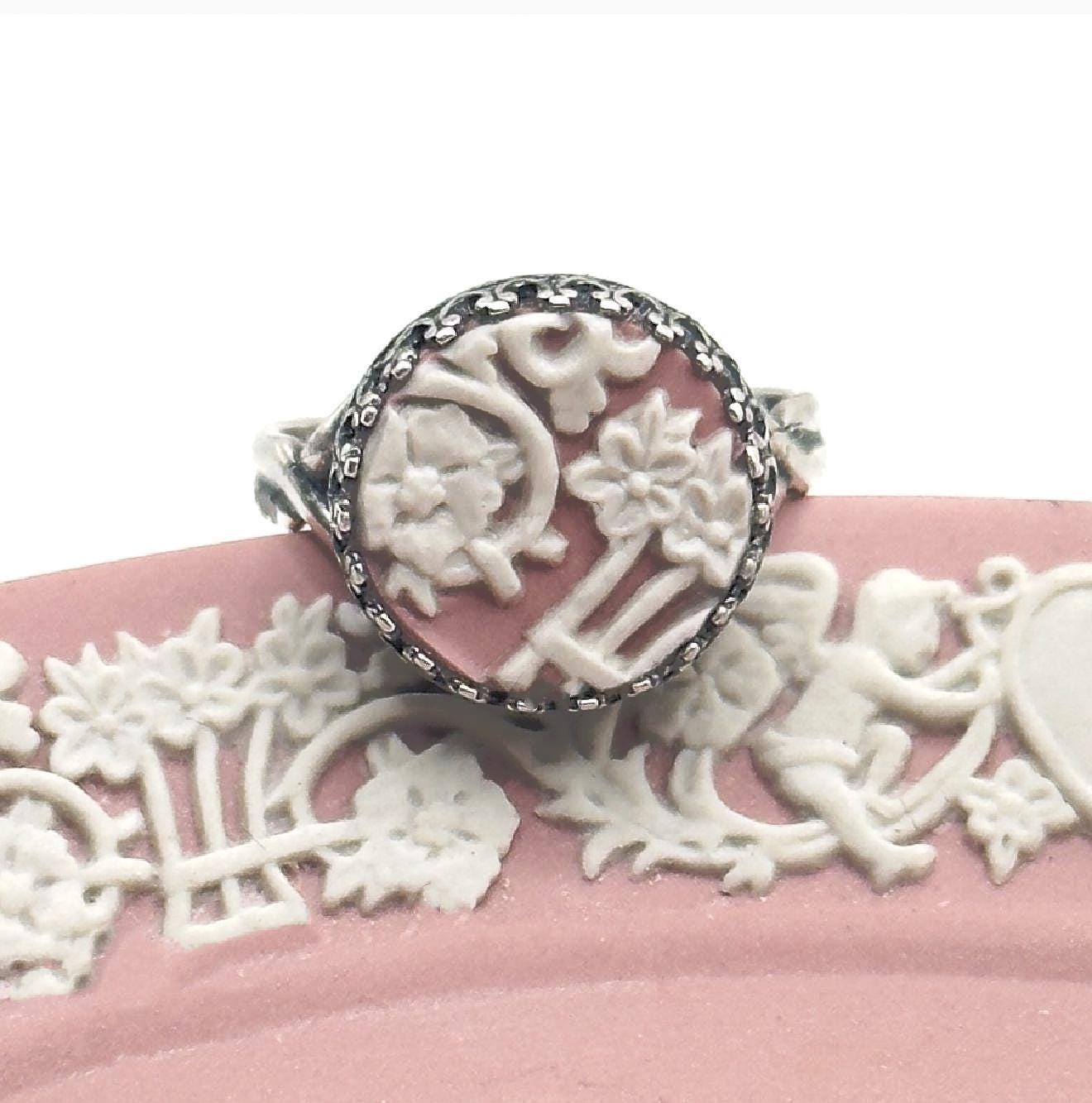 Vintage Wedgwood Ring, Broken China Jewelry, Pink Jasperware, Victorian Jewelry, Unique Pottery Gifts