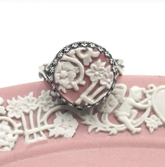 Vintage Wedgwood Ring, Broken China Jewelry, Pink Jasperware, Victorian Jewelry, Unique Pottery Gifts