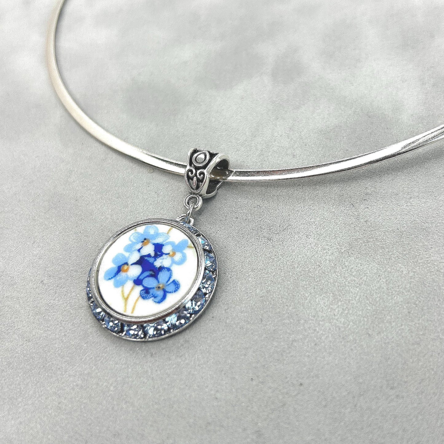 Forget Me Not Broken China Jewelry, Crystal Collar Necklace, Broken China Jewelry, Friendship Gifts