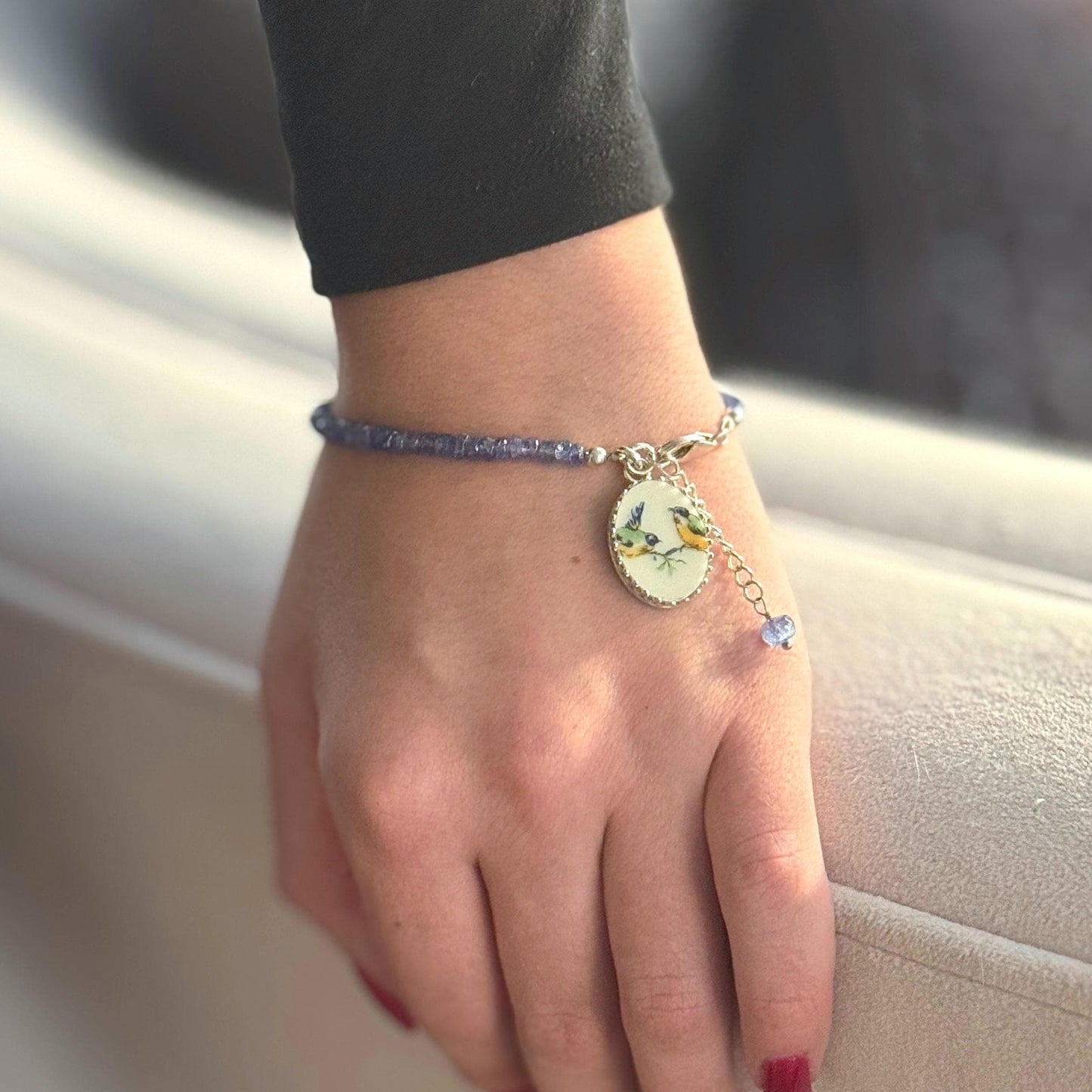 Sterling Silver Porcelain Charm Bracelet, Meaningful and Sentimental Anniversary Gift, Bridal Jewelry