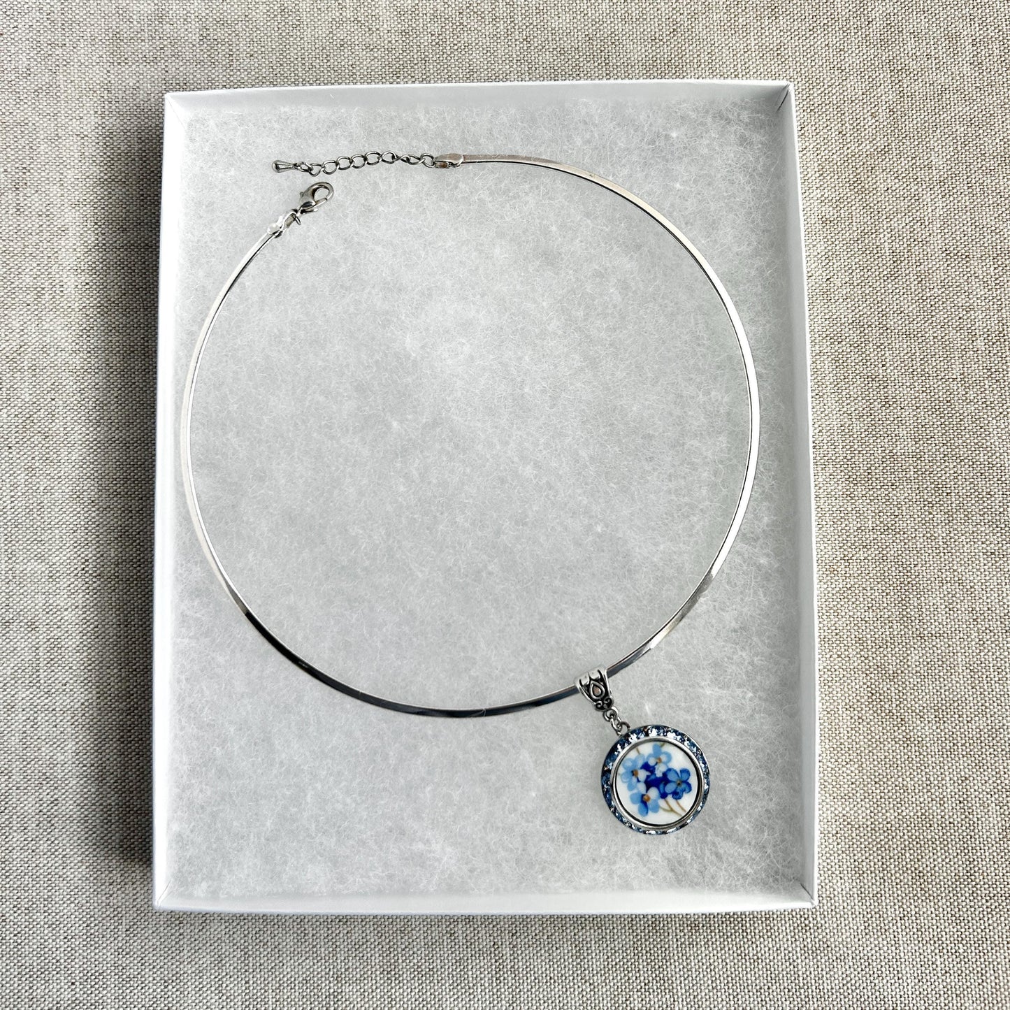 Forget Me Not Broken China Jewelry, Crystal Collar Necklace, Broken China Jewelry, Friendship Gifts