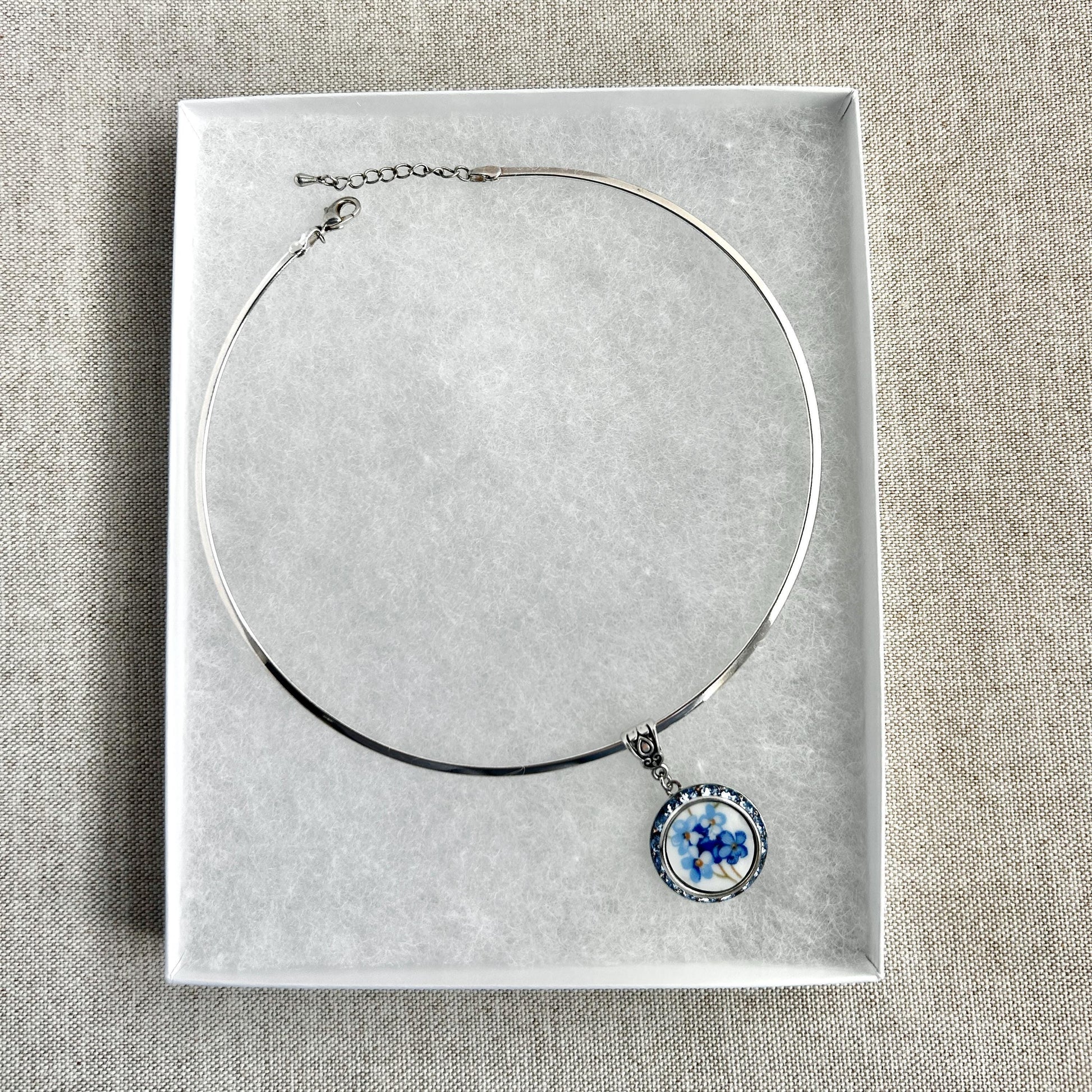 Forget Me Not Broken China Jewelry, Crystal Collar Necklace, Broken China Jewelry, Friendship Gifts