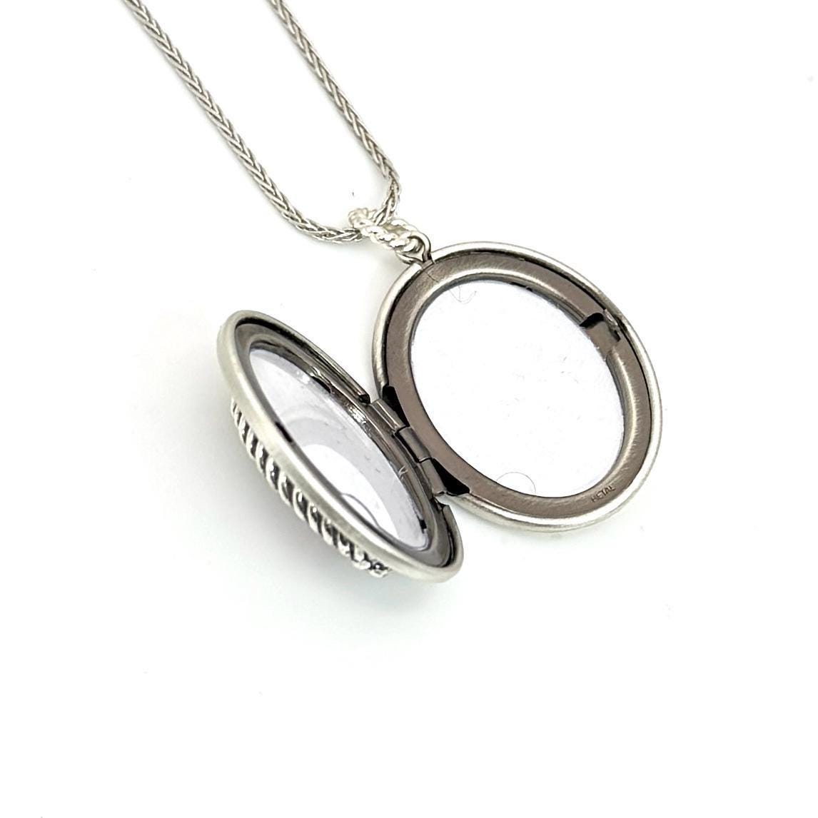 Victorian Sterling Silver Locket Necklace, Vintage China Jewelry, 20th Anniversary Gift
