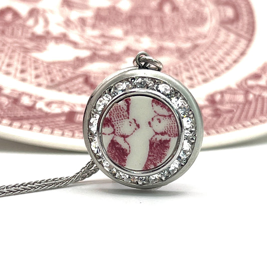 Romantic Gift for Her, Love Birds Photo Locket Necklace, Anniversary Gifts for Wife, Crystal Broken China Jewelry