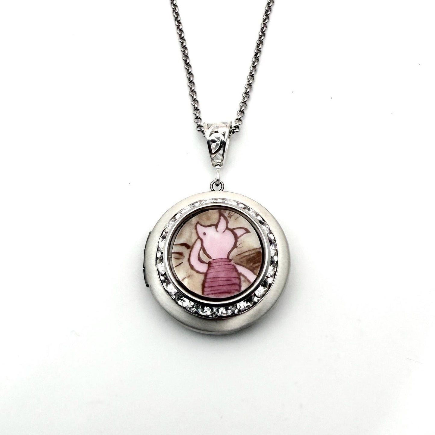 Mothers Day Gifts for Mom, Winnie the Pooh Locket Necklace, Sterling Silver Photo Locket, Broken China Jewelry