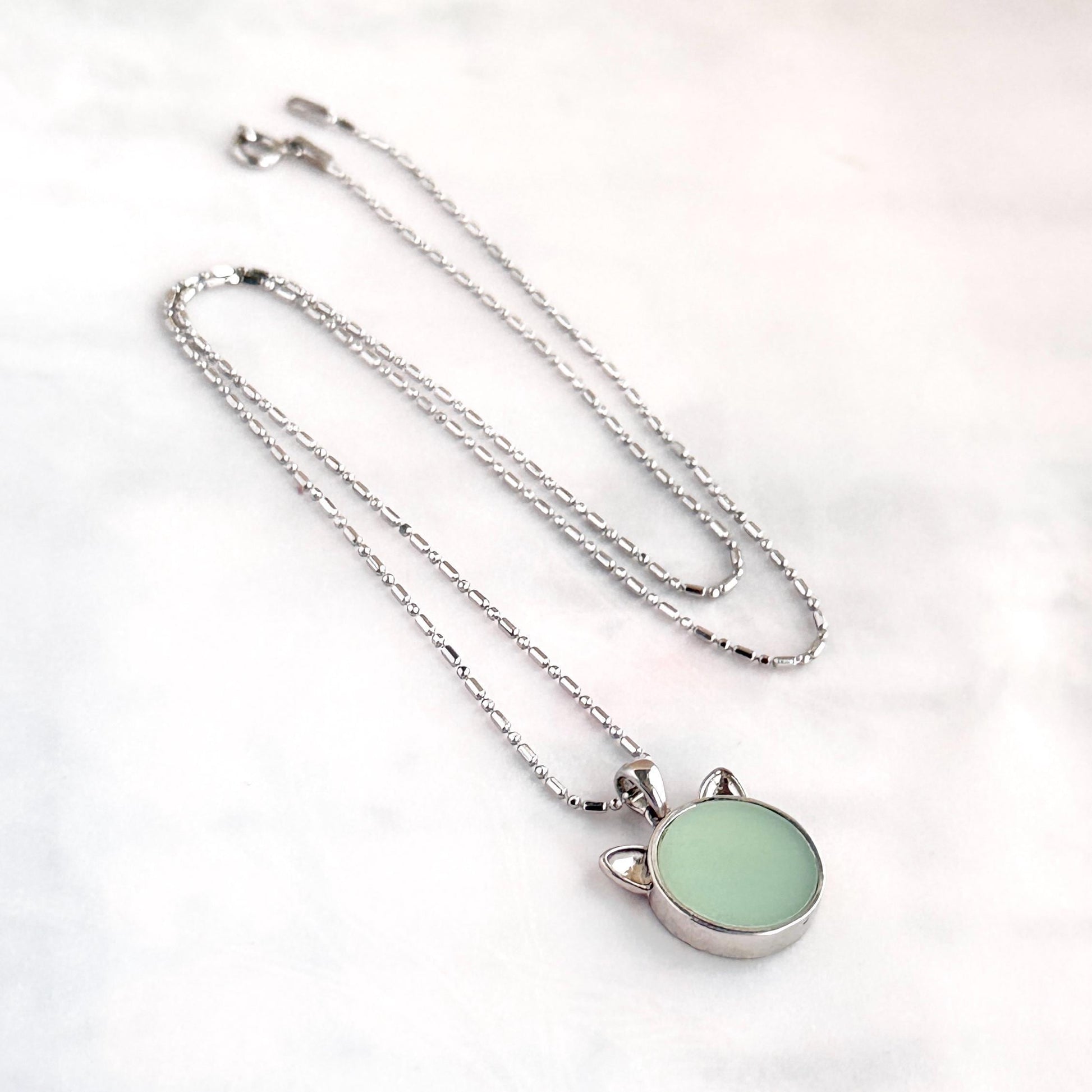 Fire King Jadeite Cat Necklace, Depression Glass, Cat Jewelry, Gift for Cat Lover or Cat Mom
