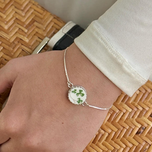 Irish Royal Tara Bolo Bracelet, Broken China Jewelry, Silver Celtic Adjustable Bracelet, Unique Irish Jewelry Gifts