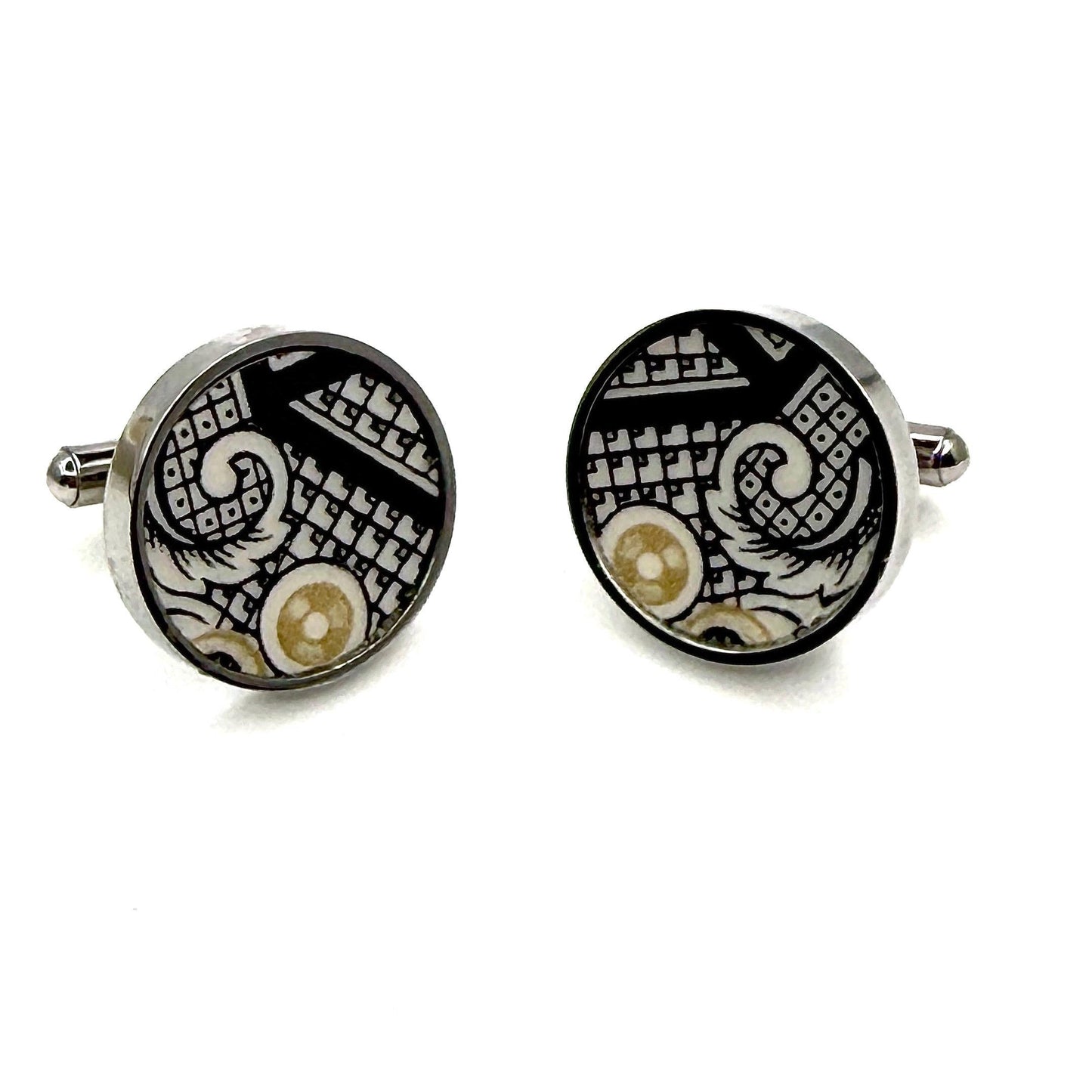 Vintage China Cufflinks, Unique Gifts for Men, 20th Anniversary Gifts for Husband, Stainless Steel Jewelry