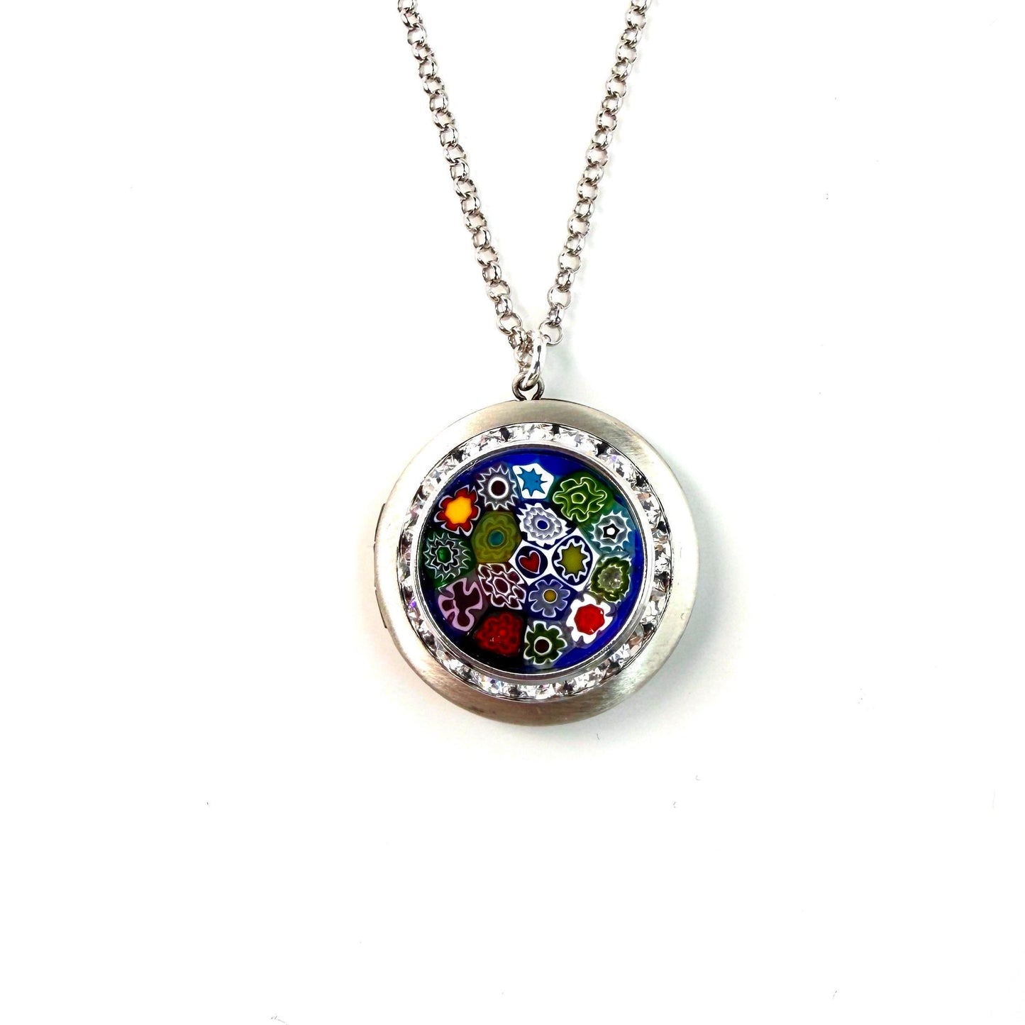 One-of-a-Kind, Italian Millefiori Art Glass Locket, Silver Photo Locket Necklace