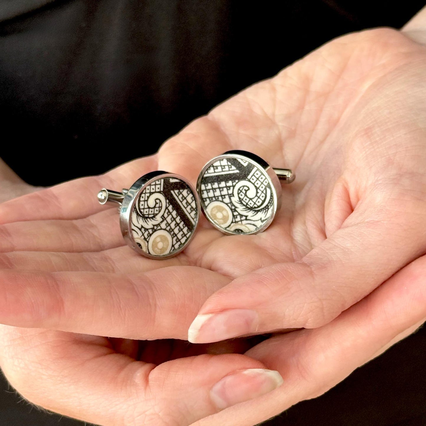 Vintage China Cufflinks, Unique Gifts for Men, 20th Anniversary Gifts for Husband, Stainless Steel Jewelry