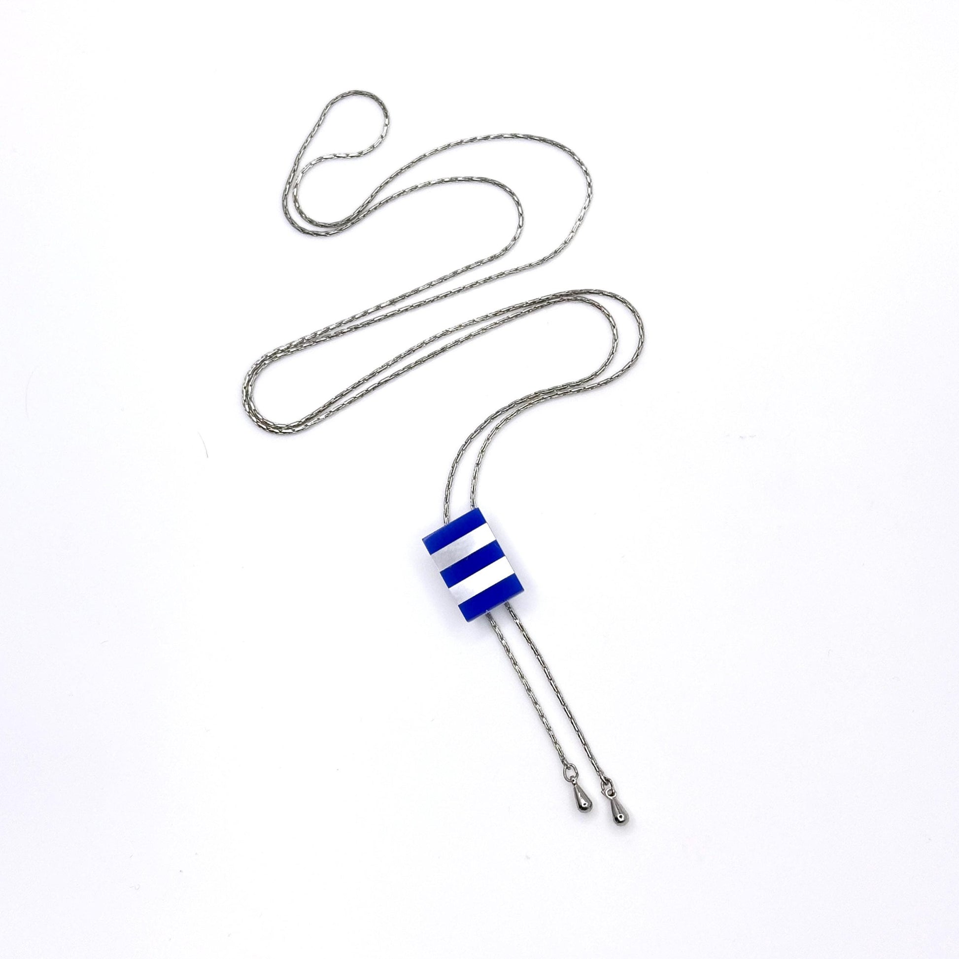 One-of-a-Blue Onyx and Mother of Pearl Necklace, Adjustable Bolo Tie Jewelry, Slide Necklace