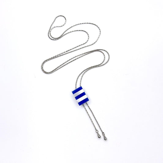 One-of-a-Blue Onyx and Mother of Pearl Necklace, Adjustable Bolo Tie Jewelry, Slide Necklace
