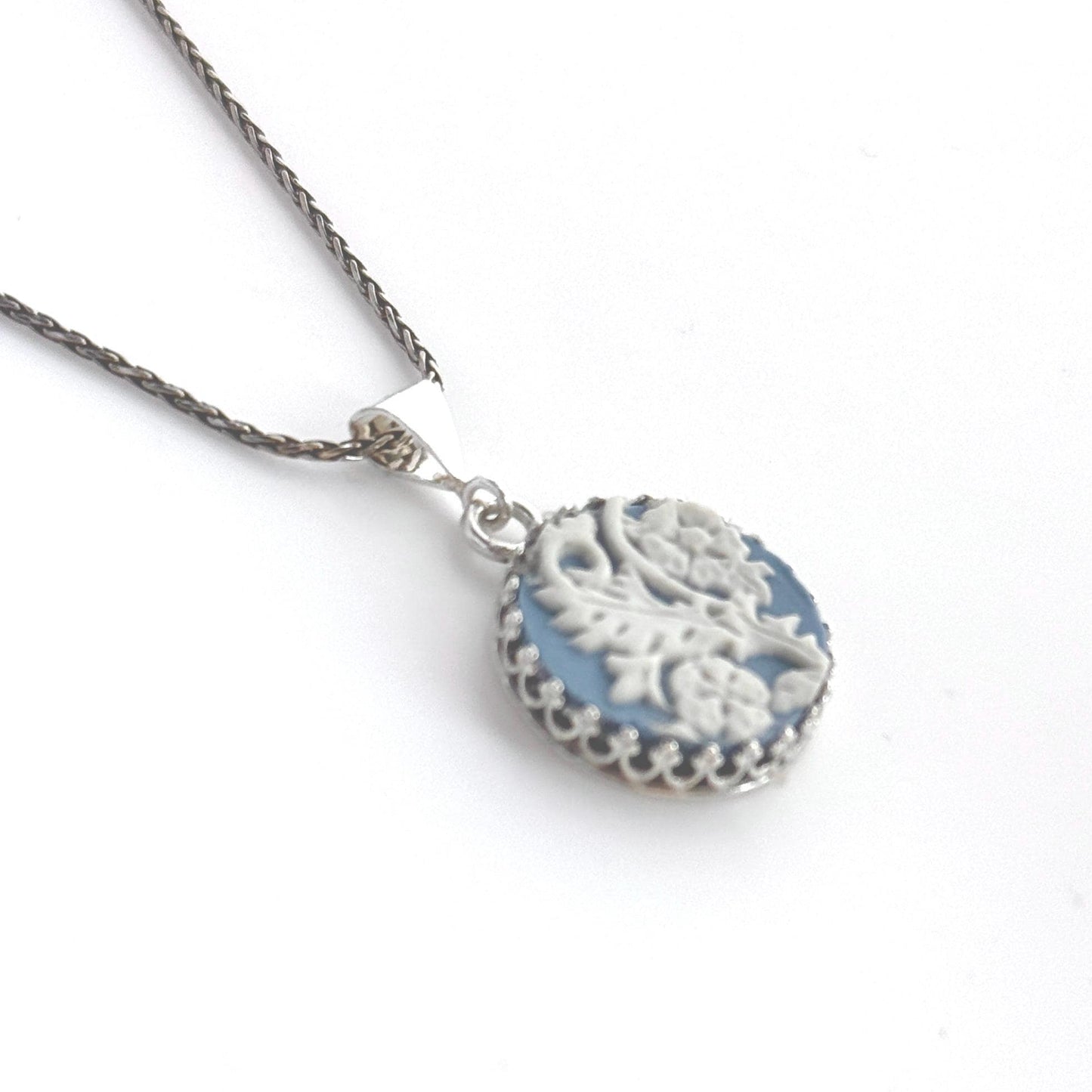 Blue Wedgwood Jasperware Jewelry, Unique Anniversary Gifts for Her, Adjustable Sterling Silver Pendant Necklace,