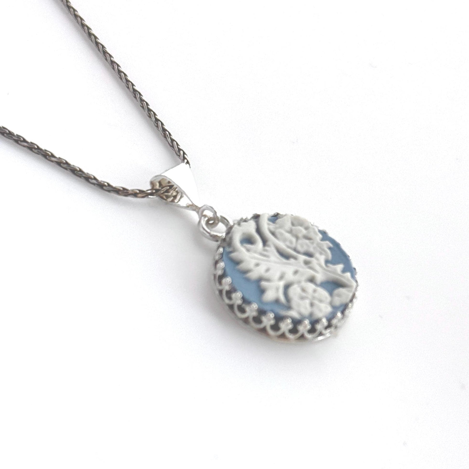 Blue Wedgwood Jasperware Jewelry, Unique Anniversary Gifts for Her, Adjustable Sterling Silver Pendant Necklace,