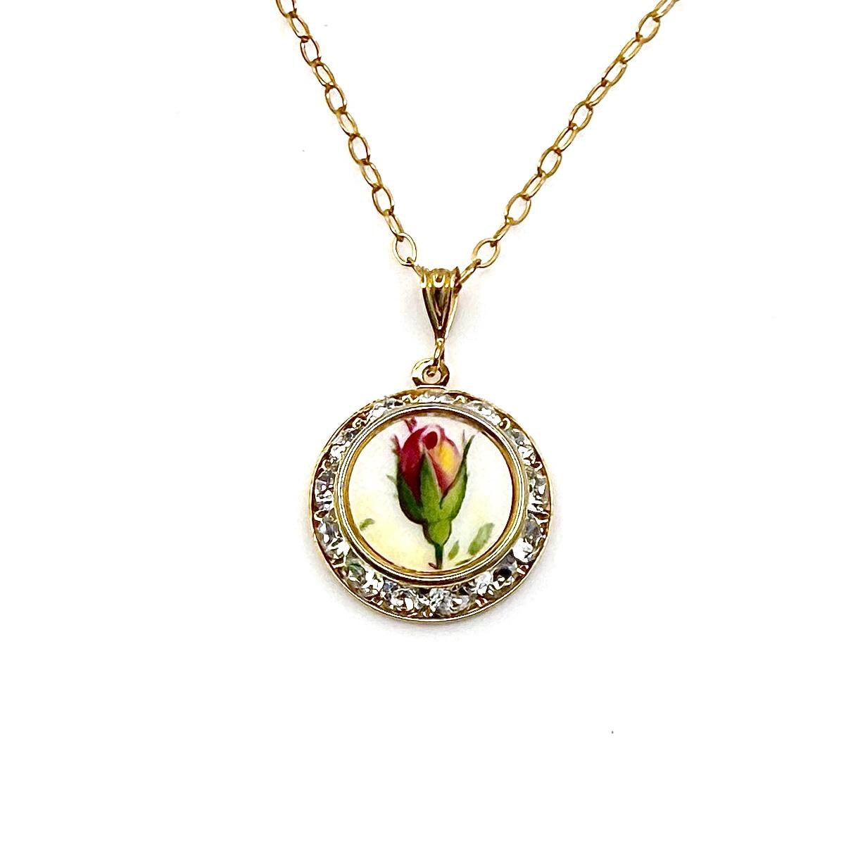 CUSTOM MADE Broken China Jewelry, Wedding Anniversary Gift for Wife, Gold Crystal Pendant Necklace