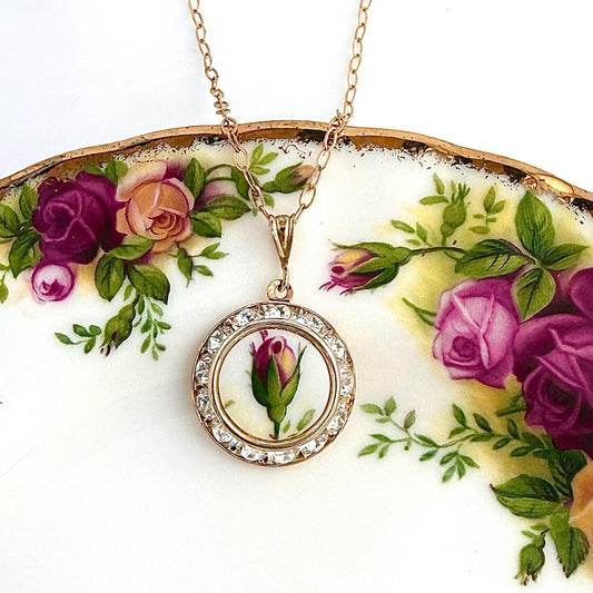 20th Wedding Anniversary Gift for Wife, Dainty Red Rose Jewelry, Gold Crystal Pendant Necklace