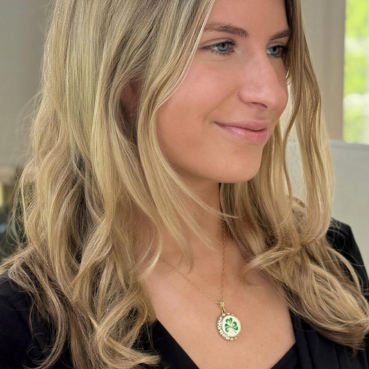 Gold Shamrock Crystal Necklace, Celtic Broken China Jewelry, Irish Belleek Pendant Necklace