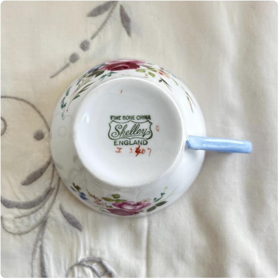 Shelley China Tea Cup and Saucer, 20th Anniversary Gift for Wife, Vintage English China, Roses, Forget-Me-Nots, Morning Glory