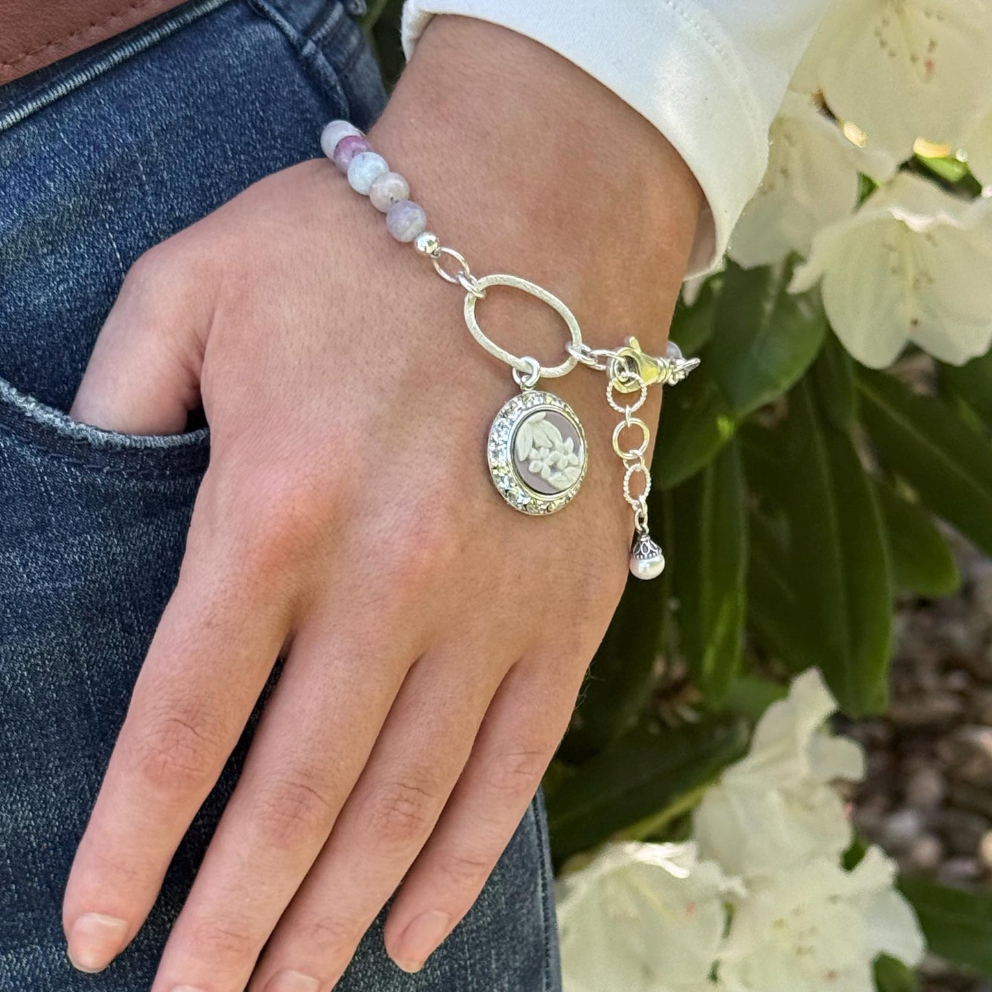 9th Anniversary Pottery Gift for Wife, One-of-a-Kind Bracelet, Lilac Wedgwood Jasperware Jewelry