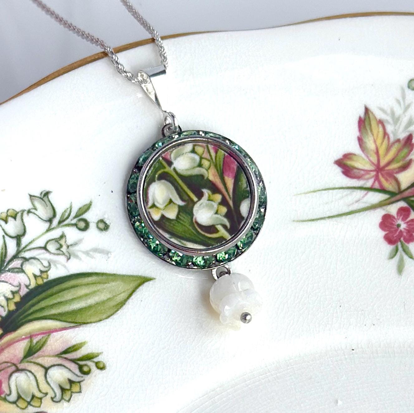 Lily of the Valley Crystal Necklace, Unique 18th Anniversary Porcelain Gifts for Wife