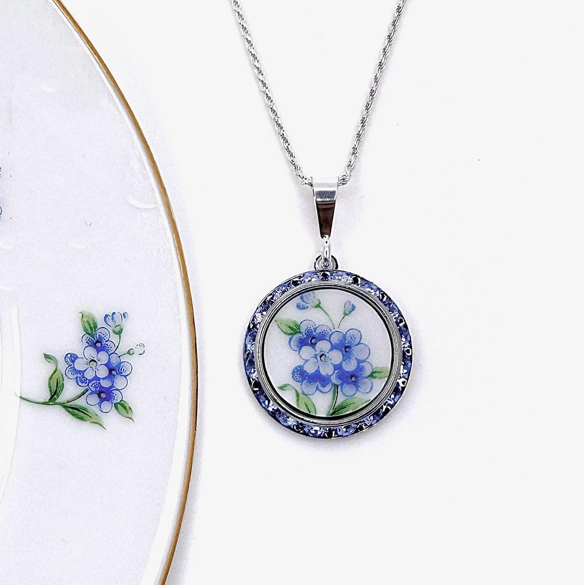 20th Anniversary China Jewelry Gift for Wife Forget Me Nots Broken China Jewelry Unique Gifts for Women
