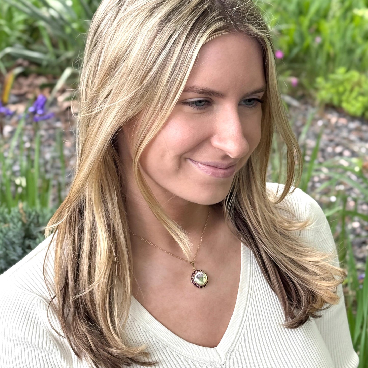 Porcelain Thistle Necklace, 18th Wedding Anniversary Gift for Wife, Gold Broken China Jewelry