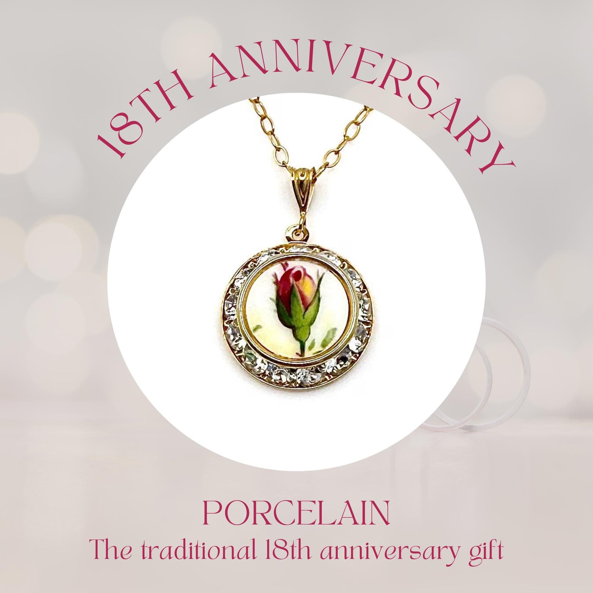 One-of-a-Kind Jewelry, 18th Anniversary Gift for Wife, Crystal and Porcelain Necklace