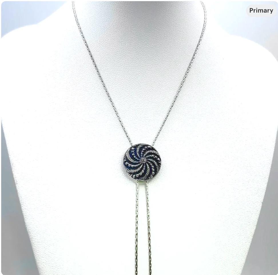 Vintage Black Glass Button Necklace, Adjustable Lariat Necklace, Bolo Tie Gifts for Women