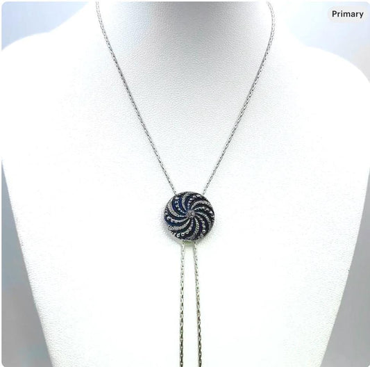 Vintage Black Glass Button Necklace, Adjustable Lariat Necklace, Bolo Tie Gifts for Women