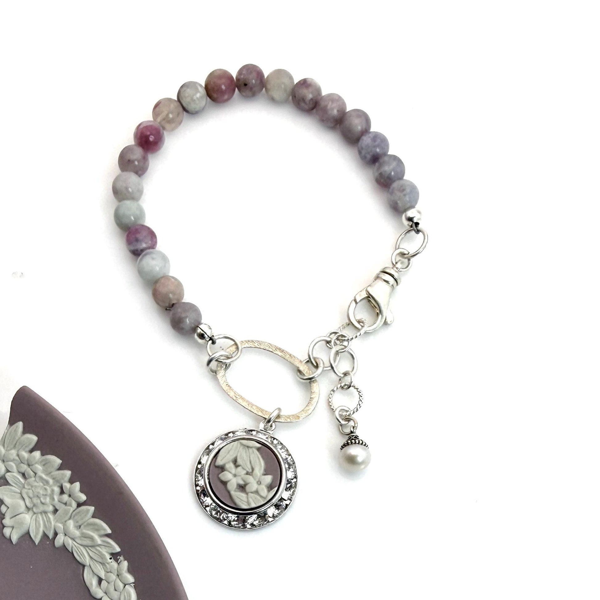 9th Anniversary Pottery Gift for Wife, One-of-a-Kind Bracelet, Lilac Wedgwood Jasperware Jewelry