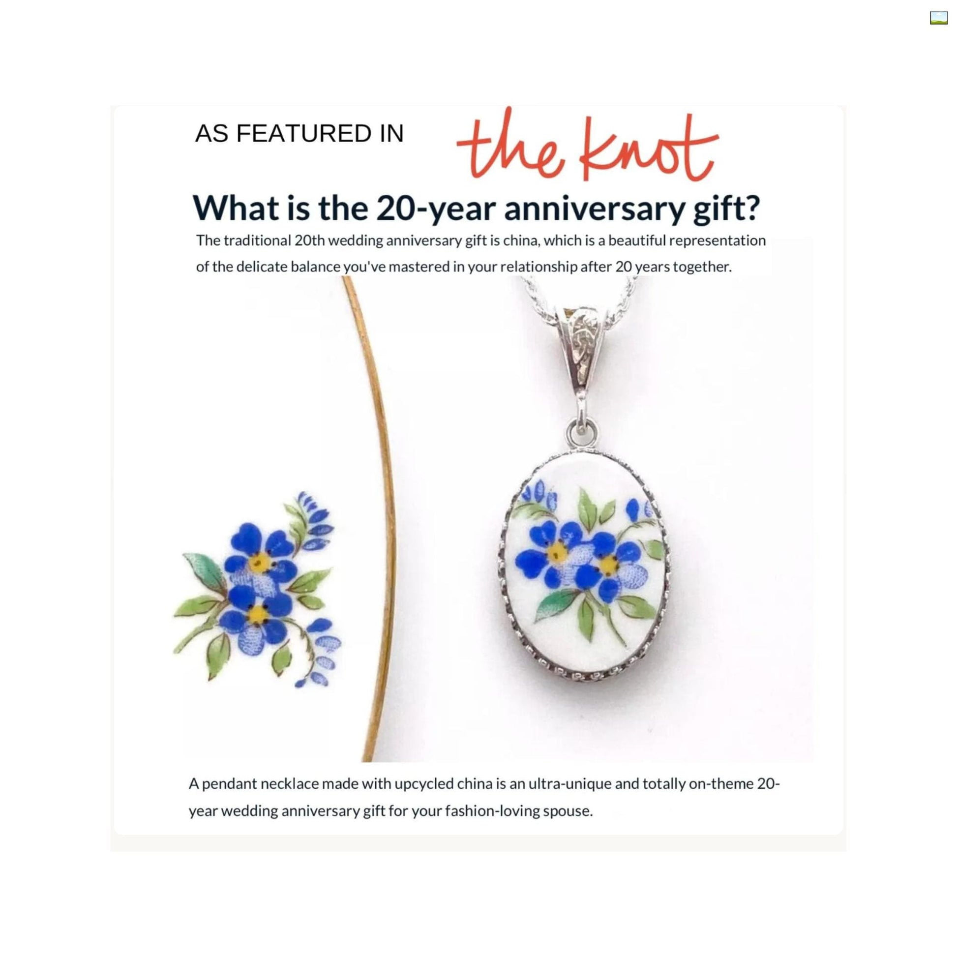 Broken China Necklace Forget Me Not Flower Necklace 20th Anniversary Gift for Wife Repurposed Jewelry