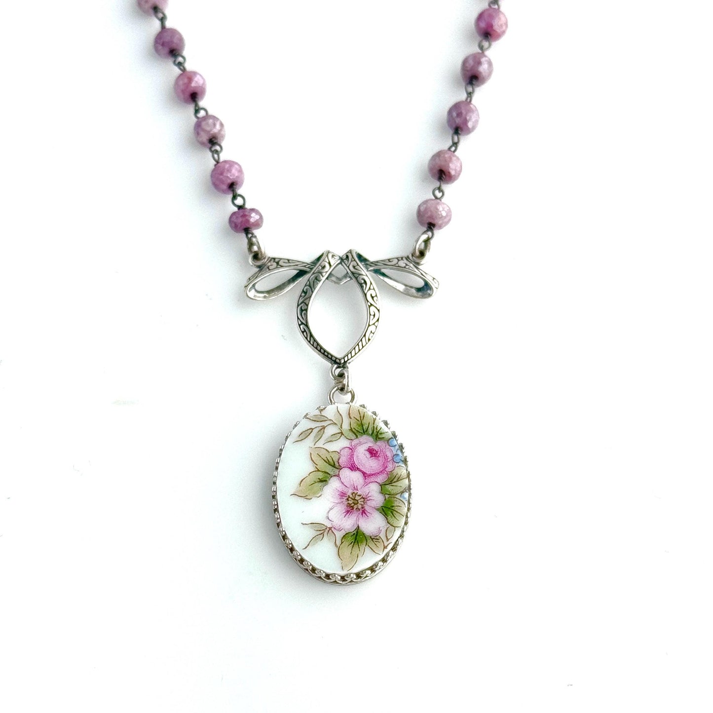 One-of-a-Kind 20th Anniversary Gift for Wife, Sterling Silver Sapphire Necklace, Artisan China Jewelry