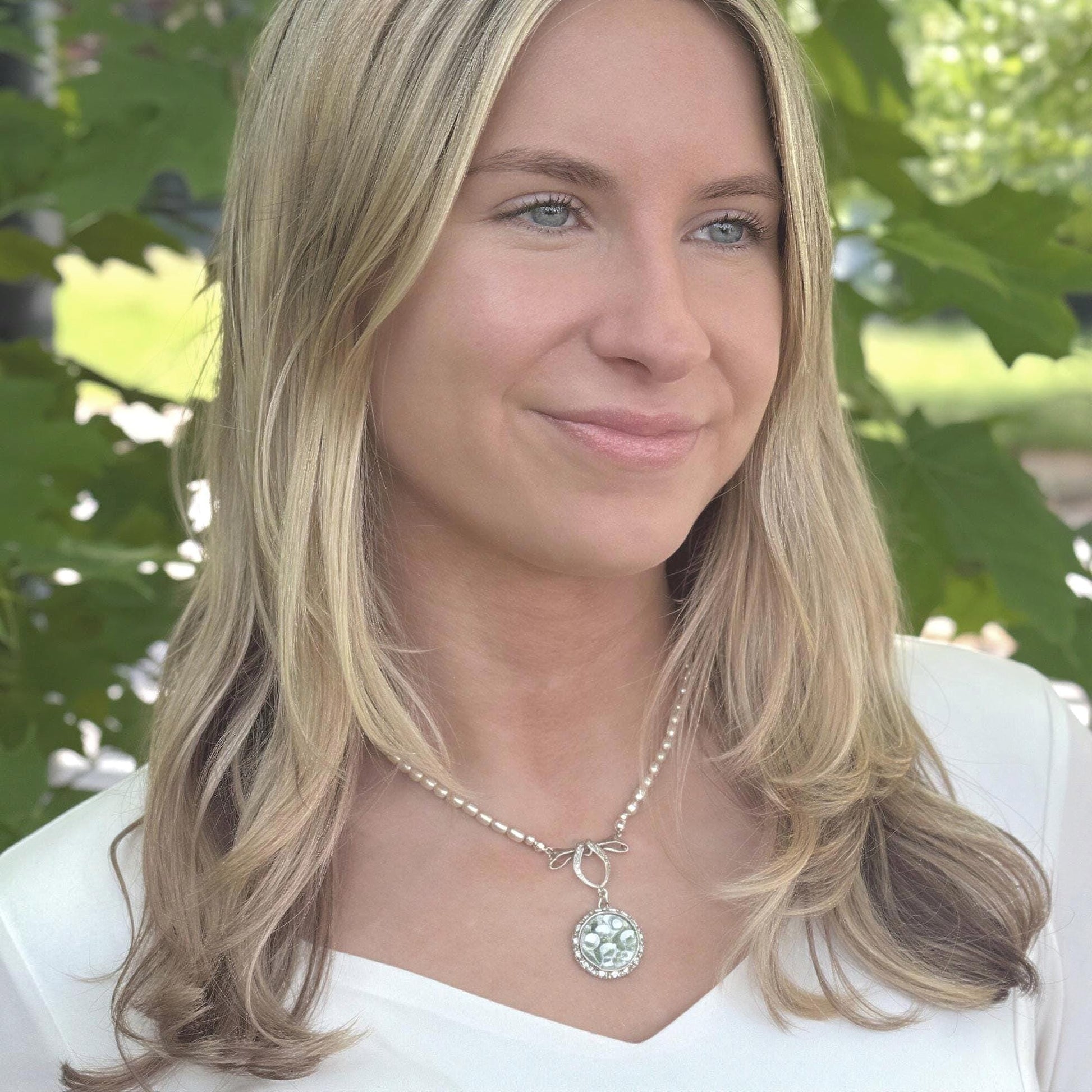 18th Anniversary Porcelain Gift for Wife, Lily of the Valley Necklace, Freshwater Pearl Jewelry, Wedding Anniversary