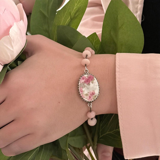 One-of-a-Kind Pink Opal Bracelet, Hand Painted French Limoges, Antique Porcelain Jewelry