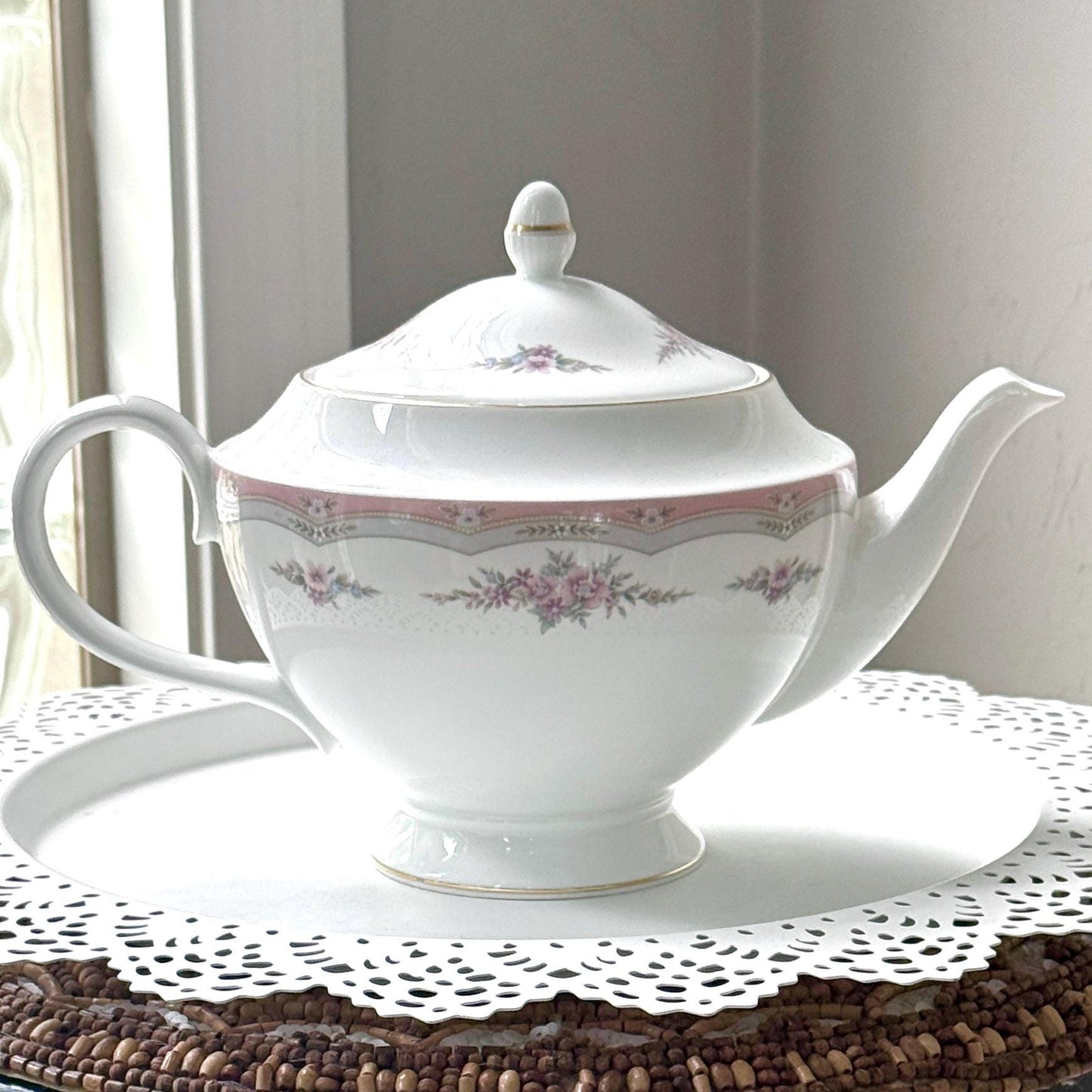 Wedgwood Rosalie Teapot, 20th Anniversary Vintage China Traditional Gift for Wife, Bridal Shower Gift for Bride