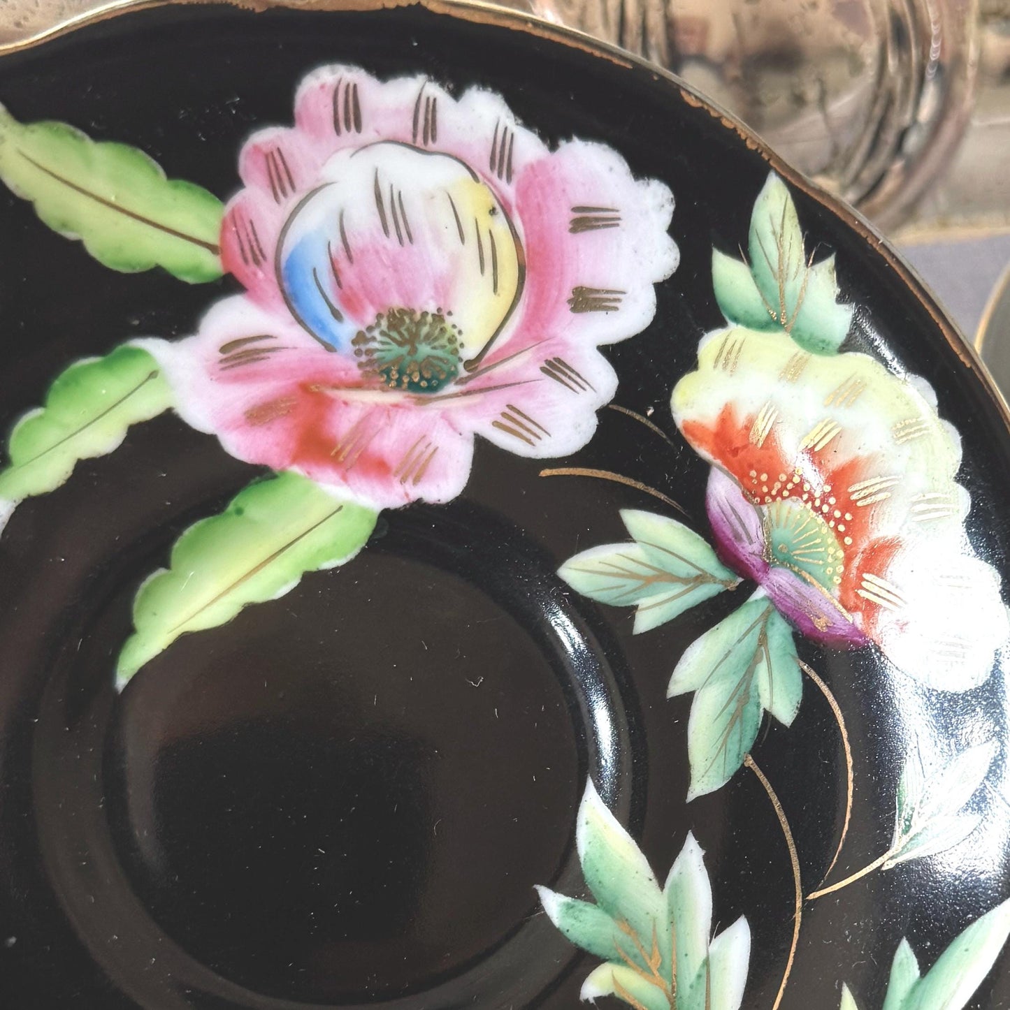 Vintage Porcelain 18th Anniversary 4 Teacups Saucers, Japanese Gift Tea Set, Floral Collectible Teacup Set