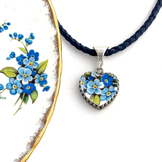 Cotton 2nd Anniversary Necklace, Romantic Sentimental Jewelry Gift for Wife, Dainty Forget Me Not Heart Necklace