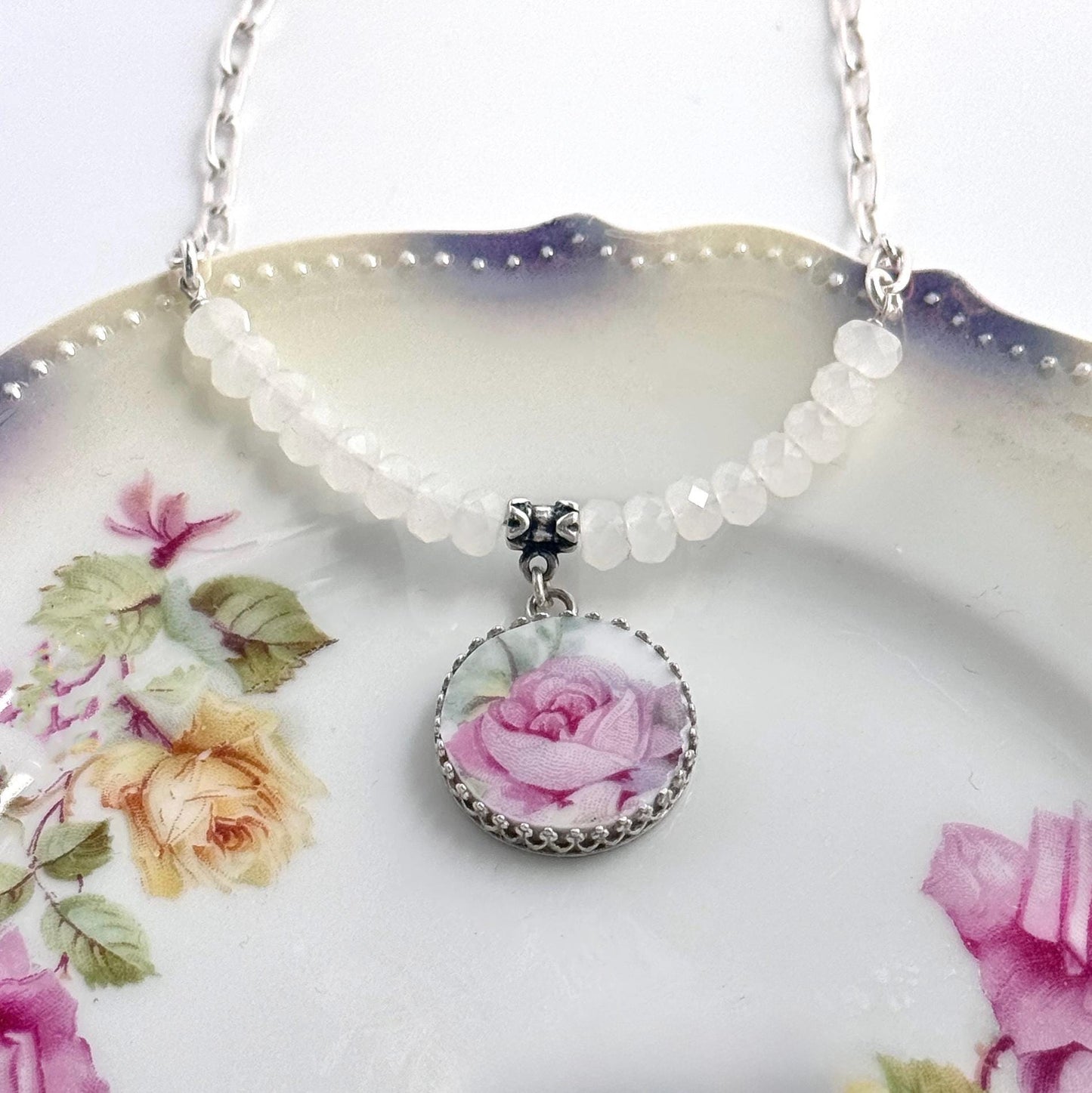 One-of-a-Kind Pink Rose Pearl Necklace, Vintage China Jewelry