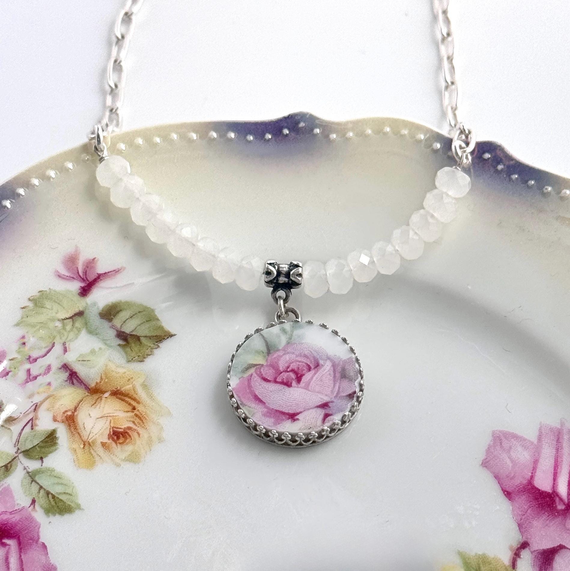 One-of-a-Kind Pink Rose Pearl Necklace, Vintage China Jewelry