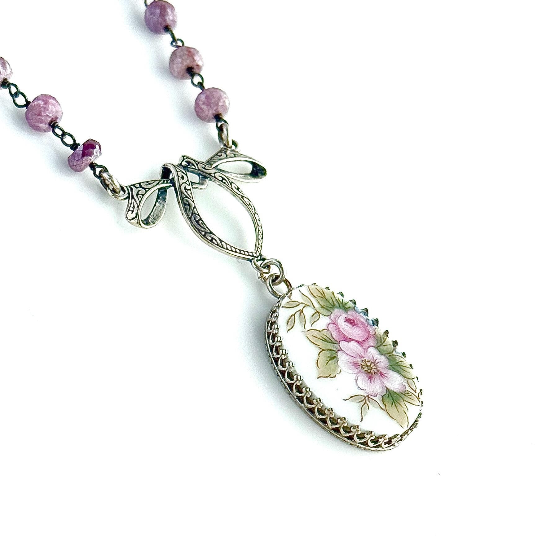 One-of-a-Kind 20th Anniversary Gift for Wife, Sterling Silver Sapphire Necklace, Artisan China Jewelry